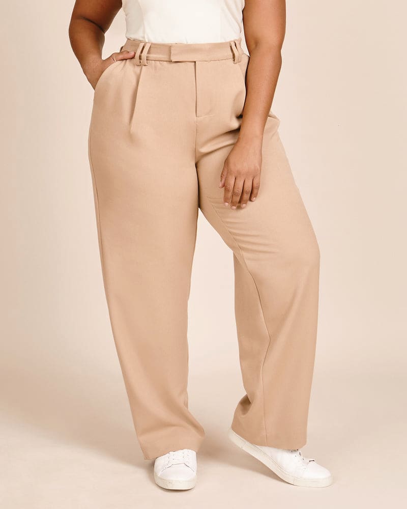 Straight leg beige trousers top